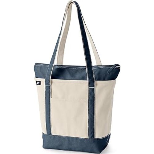 Lands' End Zip Top Long Handle Canvas Tote Bag