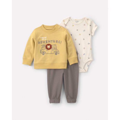 Baby Boy 3-Piece 'Take Me On An Adventure!' Lion French Terry Layering Set - Yellow/Grey | Carter's