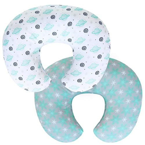 Biloban Nursing Pillow Cover 2 Pack for Boppy Pillow, Aqua Leaf | Breathable & Skin-Friendly Nursing Slipcovers for Breastfeeding Mom, Machine Washable