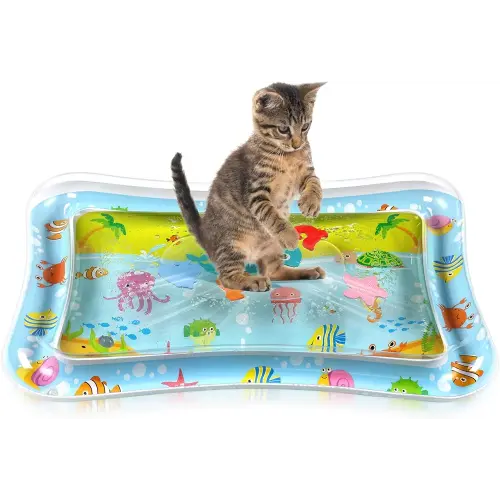 Thickened Cat Water Sensory Play Mat, Cat Water Mat with Fish Cat Interactive Toys for Indoor Cats, Keeping Cats Entertained, Cat Cooling Mat for Summer (Tropic Fish)