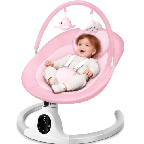 Babyeap Baby Swing for Infants, Electric Swing with 5 Swing Speeds and 10 Lullabies, Pink