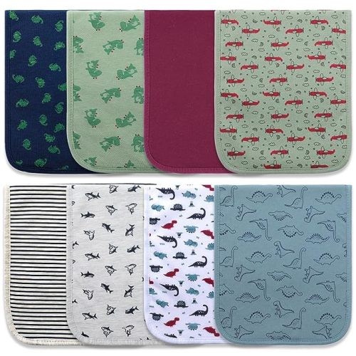 Hakochia Burp Cloths for Baby Boy & Girl Organic Cotton Large Unisex Burp Clothes Extra Absorbent Soft Neutral Burping Rags Spit Up Cloth Sets for Newborns 8 Pack (D)
