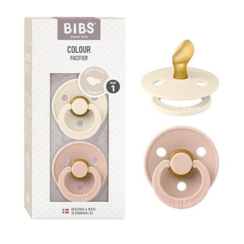 BIBS Pacifiers - Set of 2 | Colour Pacifier with Anatomical Nipple | BPA-Free Natural Rubber | Made in Denmark | Ivory/Blush, 0-6 Months