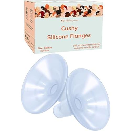 Smaller Cushy Silicone Flanges, Breast Shields - Replacement Pump Parts - for Spectra, Lansinoh, Medela Pumps - Great for Elastic Nipples - Double (2 Pack) - 19mm