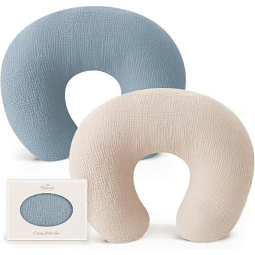 Konssy 2-Pack 100% Cotton Muslin Nursing Pillow Covers, Soft Cover for Baby
