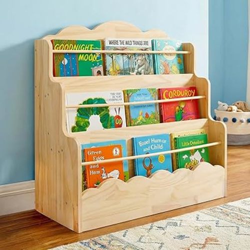 3-Tier Montessori Bookshelf Wood Kids Bookcase & Within Reach for Toddler Books Display | Easy Install Children Book Shelf for Baby's Bedroom or Playroom WoodenFurniture