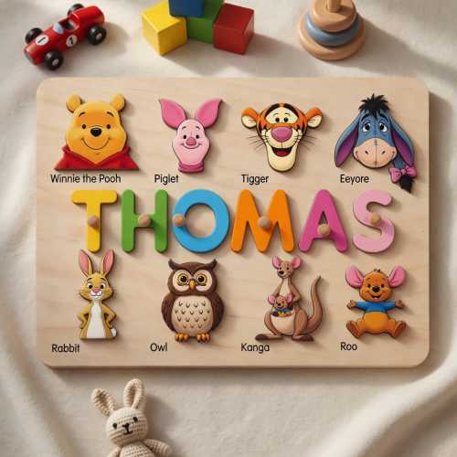 Custom Disney Winnie The Pooh Name Puzzle for Toddlers, Disney Montessori Wooden Toy Puzzle for Kids, Winnie The Pooh Kids Gift