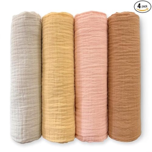 SwaddleDesigns Cotton Muslin Swaddle Blankets for Babies, Set of 4, Neutral Receiving Blankets for Newborn, Baby Registry & Gift, 46x46 inches, Tuscan Sunset