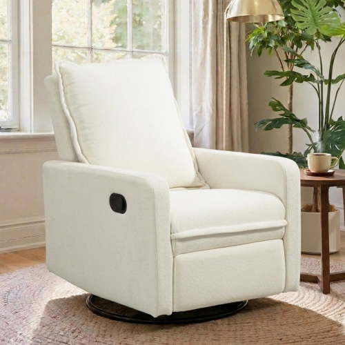 Swivel Rocker Recliner, Paproos Velvet 360° Swivel Recliner Chair for Adults, Small Glider Recliner Rocking Chair for Small Space for Living Room Nursery, White
