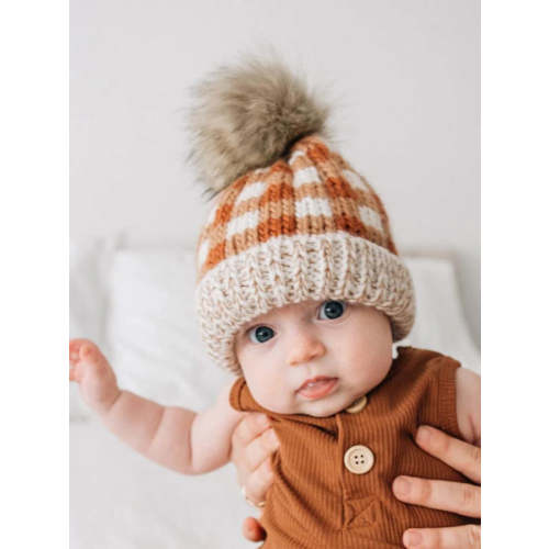 Buffalo Check Fur Pom Hat, Sienna
