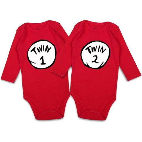 DEFAHN Funny Twins Baby Bodysuits Boys Girls Rompers 2 Pack Twin Matching Clothes Outfits for Newborn Infant
