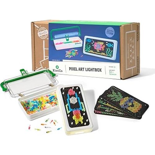 KiwiCo Pixel Art Kit for Kids 5-8 Years Old | DIY Arts & Crafts Lightbox with Reusable Templates, Illuminated Designs & 20+ Pixel Art Creations | Travel-Friendly Gift for Boys & Girls