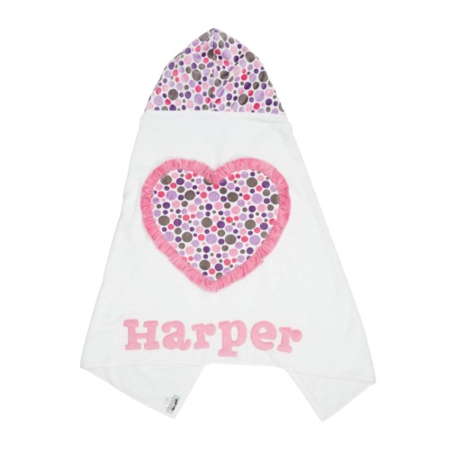 Personalized Ruffle Heart Hooded Towel, White