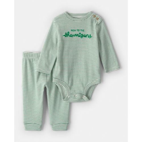 Baby St. Patrick's Day 2-Piece Striped Long-Sleeve Bodysuit & Pant Set - Green/White - Carter's | Carter's