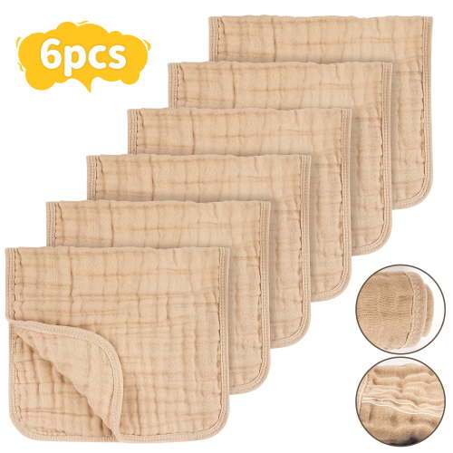 Qissep Baby Burp Cloth, Muslin Burp Cloths for Baby 100% Cotton Burping Cloths for Unisex, Boy, Girl, 20 x 10 inches Newborn Essentials Ultra Soft Rags,6 Pack Beige