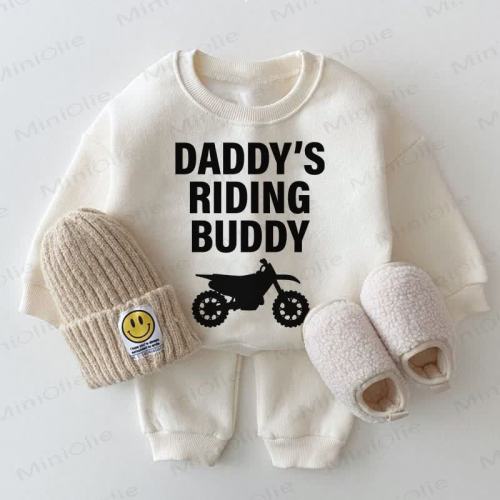 DADDY'S RIDING BUDDY Baby Car Sweatshirt White 2-piece Set