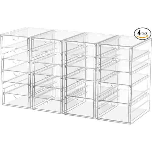 4-Pack 22-Drawer Acrylic Storage & Organizer for Shelf