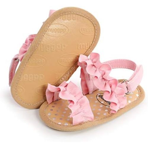 COSANKIM Infant Baby Girls Summer Sandals with Flower Soft Sole Newborn Toddler First Walker Crib Dress Shoes