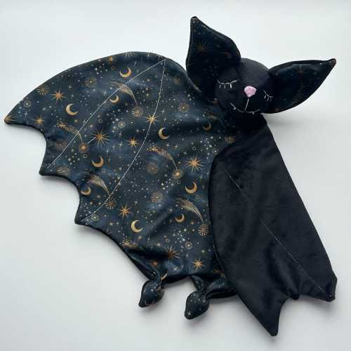 Black animal baby lovey blanket: moon and stars bat plush lovey