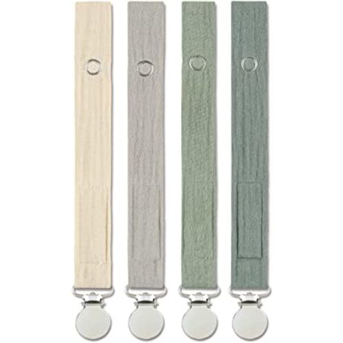 Baby Pacifier Clip Leash Holder Unisex for 4 Pack Gift Set with Neutral Solid Colors ;Soft Linen Pacifier Clips ; Fabric Pacifier Strap with Clip Keeps Pacifiers & Teethers in Place