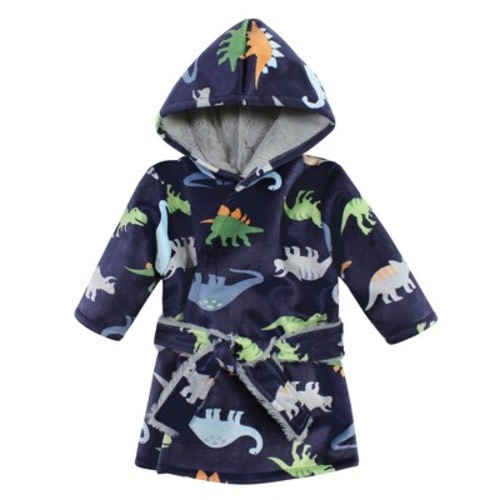 Hudson Baby Infant Boys Mink with Faux Fur Lining Pool and Beach Robe Cover-ups, Dinosaurs, 6-12 Months