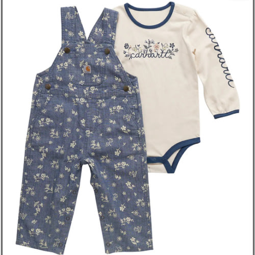 Girls' 2-Piece Long Sleeve Bodysuit & Printed Chambray Overall Set (Baby) | Shop all Girls | Carhartt