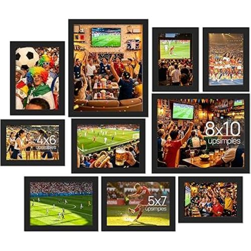 upsimples 10 Pack Picture Frames Collage Wall Decor for Mounting or Tabletop Display, Photo Gallery Frame Set for Family, Multi Sizes Including 8x10, 5x7, 4x6, Black