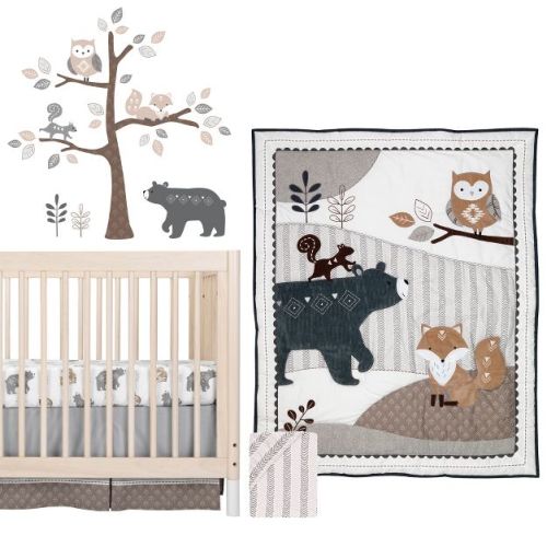 Lambs & Ivy Woodland Forest Animal Nursery 5-Piece Baby Crib Bedding Set - Gray