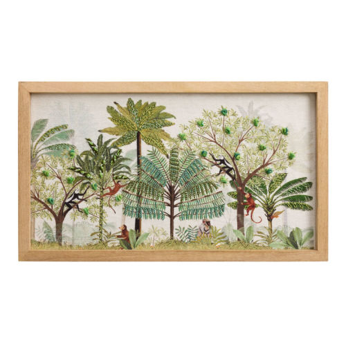 Monkey Jungle Embroidered Textile Framed Wall Art