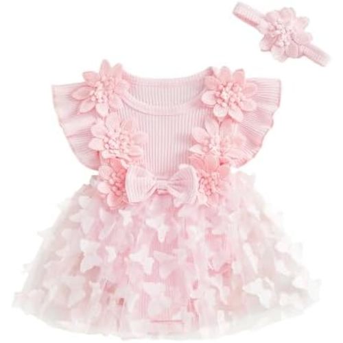 ZAXARRA Newborn Baby Girl Summer Dress Ruffle Sleeveless Floral Embroidery Romper Dress Headband Beautiful Clothes Set