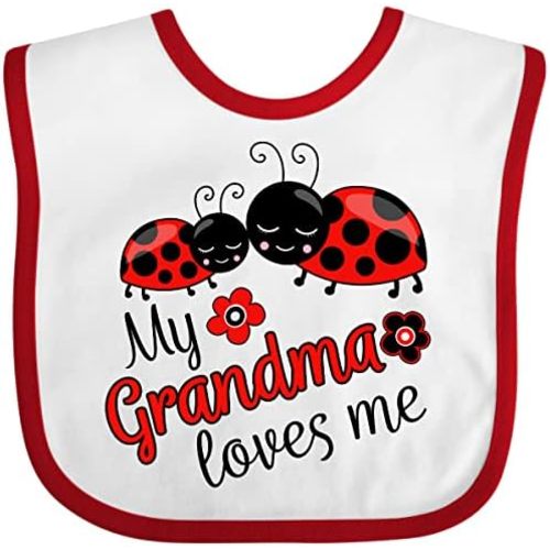 inktastic My Grandma Loves Me with Cute Ladybugs Baby Bib