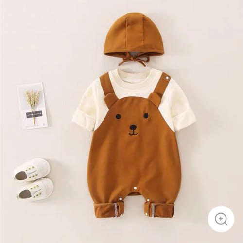 Baby Bear Color Block Romper with Hat