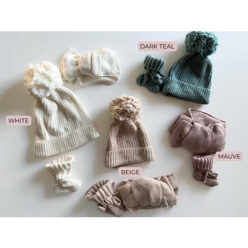 Newborn Sweater Booties Socks + Hat + Headband - Matching Sweater Romper