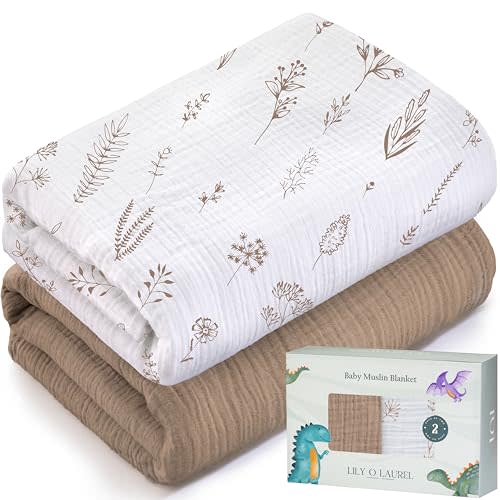 LILY O LAUREL Muslin Swaddle Baby Blanket for Boys and Girls, 100% Cotton, Swaddles for Newborns, 47"x47", Soft Breathable Skin Friendly Warm – Pack of 2