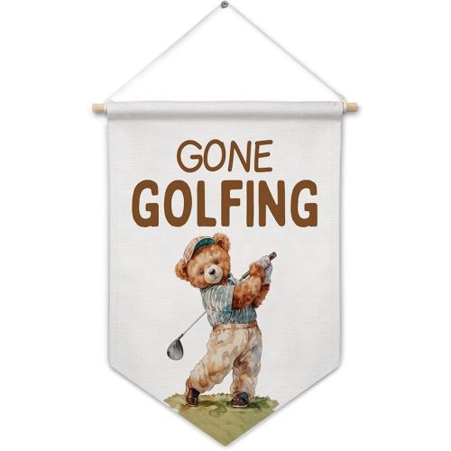 ArtisaEura Bear Nursery Golf Wall Canvas Banners, Bear Nursery Decor, Gone Golfing Hanging Display Pennant Banner Flags, Cute Animals Wall Decor for Kids Room Bedroom Playroom