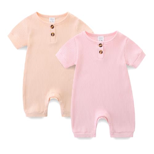 Baby Boy Girl Clothes 2 Pack Short/Long Sleeve Snap Closure Romper for Infants