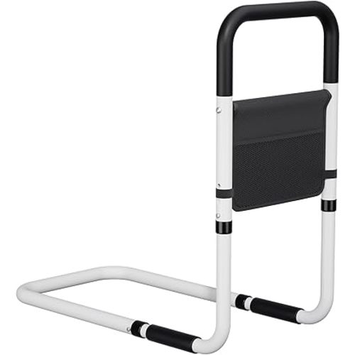 Hopelight Adjustable Bed Rail Support Handle with Storage Pouch, White and Black, Height Assist Safety Guard, Adjustable Bed Assist Rails for Seniors & Patients - Fits All Beds, Tool-Free Assembly