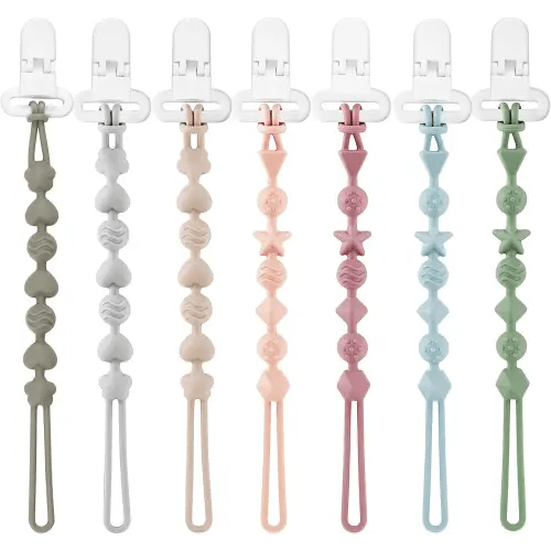 PandaEar 7 Pack Silicone Pacifier Clips, Pacifier Holder with One Piece Design for Baby Boys & Girls 3 Month+, Teething Toys Teethers