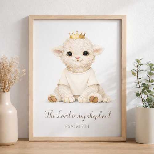 The Lord Is My Shepherd Lamb Nursery Wall Art, Christian Kids Room Decor, Psalm 23 Baby Print, Neutral Farm Animal Nursery Art
