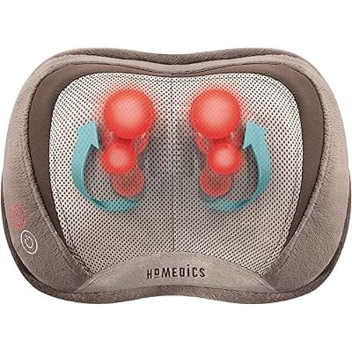 Homedics Back and Neck Massager, Portable Shiatsu All Body Massage Pillow with Heat, Targets Upper and Lower Back, Neck and Shoulders. Lightweight for Travel