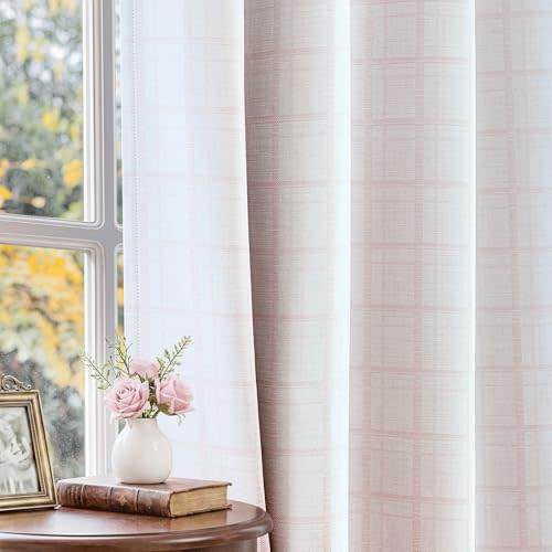 Beauoop Pink Plaid Jacquard Blackout Curtains 96 Inches Long 2 Panels for Bedroom Living Room Gingham Checkered Room Darkening Thermal Insulated Soundproof Grommet Window Drapes, 52x96 2 Set