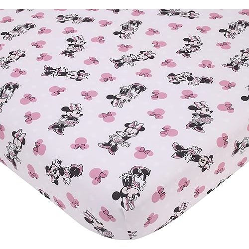 Disney Minnie Mouse Pink, Black, and White Super Soft Nursery Fitted Crib Sheet