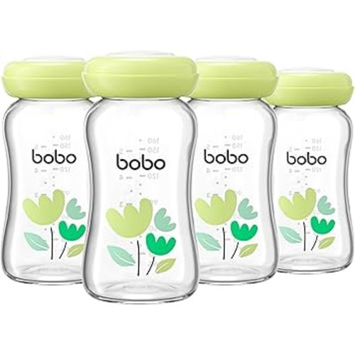 YOHKOH Glass Breast Milk Storage Bottles - 100% Leak-Proof, BPA-Free Breastmilk Storage Containers, Freezer & Dishwasher Safe, Ideal for Nursing Mothers (Green, 5.4oz (Pack of 4))