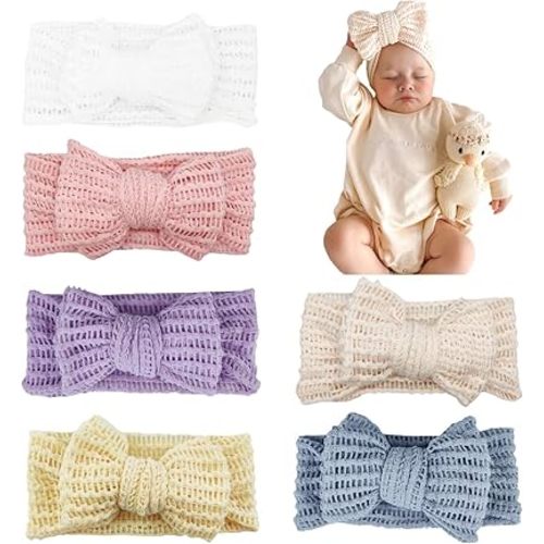 Handmade Baby Headbands Stretchy Waffle Hair Bands with Bows for Newborn Infant Baby Toddler Girls Headwrap Hair Accessories (STYLEA-02, MEDIUM)