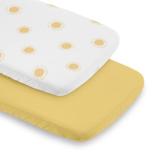 Sweet Jojo Designs Boy, Girl, Unisex/Gender Neutral 2pc Baby Bassinet Fitted Sheets Set Boho Sun White and Mustard Yellow