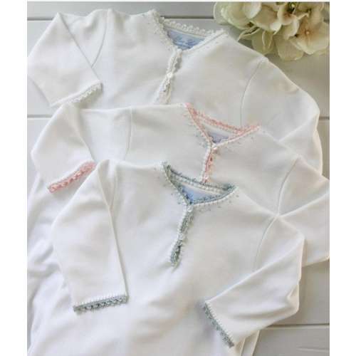 Heirloom Baby Girl Boy Coming Home Gown Pima Cotton Crochet Trim, Drawstring Hem Personalized Monogram Take Home Outfit, Pixie Lily Baby