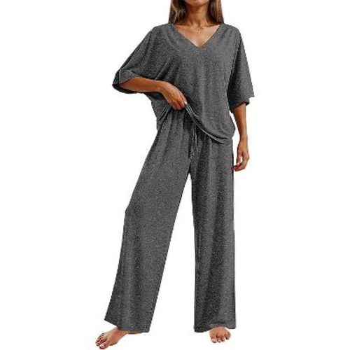 Ekouaer Pajama Sets for Women 2 Piece Lounge Set Short Sleeve Tops and Long Pants Soft Comfy Pjs Sleepwear Outfits Dark Grey XL