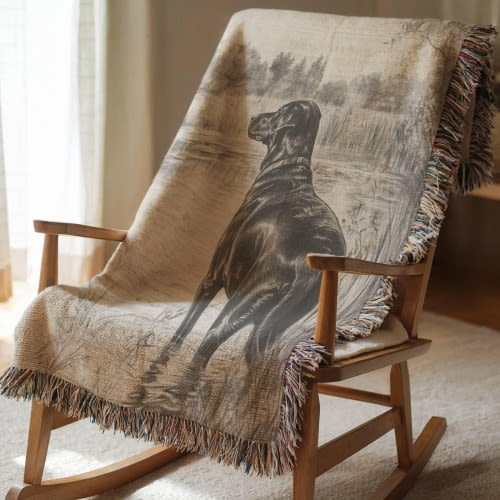 Labrador Portrait Style Woven Blanket, Vintage Dog Art Tapestry, Black Lab Sketch Pet Loss Gift Throw, Antique Lab Decor, Dog Lover Gift