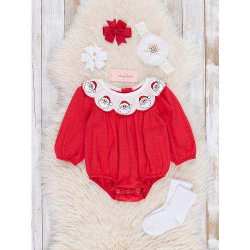 Cotton Santa Smocked Bubble Romper