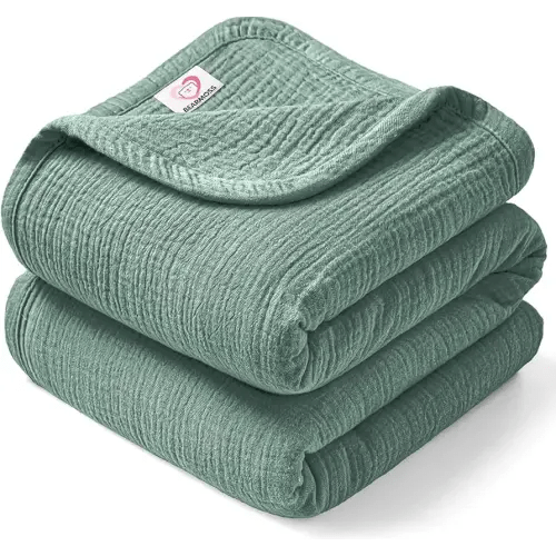 Bearmoss Muslin Baby Blanket 100% Cotton Baby Crib Blanket 47x47in, Soft Breathable Baby Bed Quilt Lightweight Bed Blanket for Unisex Baby Girls Boys Newborns Toddlers (Green)